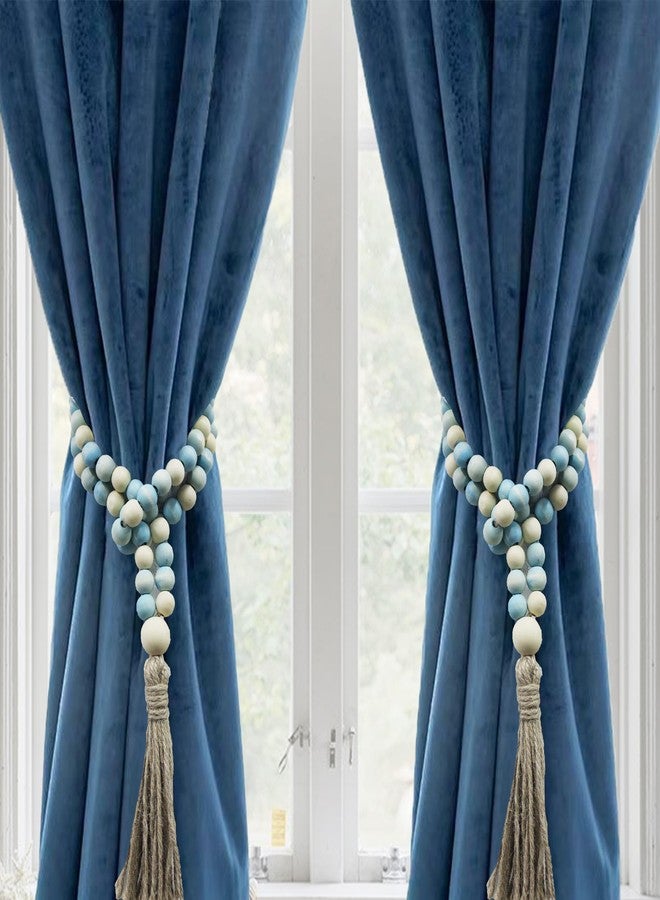 VKSG 2 Pack Wood Bead Curtain Tiebacks for Bedroom Decor Boho Farmhouse Rustic Decor, Baby Nursery Decor Curtain Holdbacks Tie Backs, Blue - Image 3